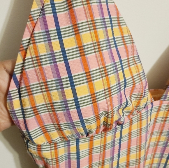 J. Crew | Pink Madras Plaid Tie-Shoulder V-Neck One-Piece Swimsuit (Size 16) - Picture 8 of 15